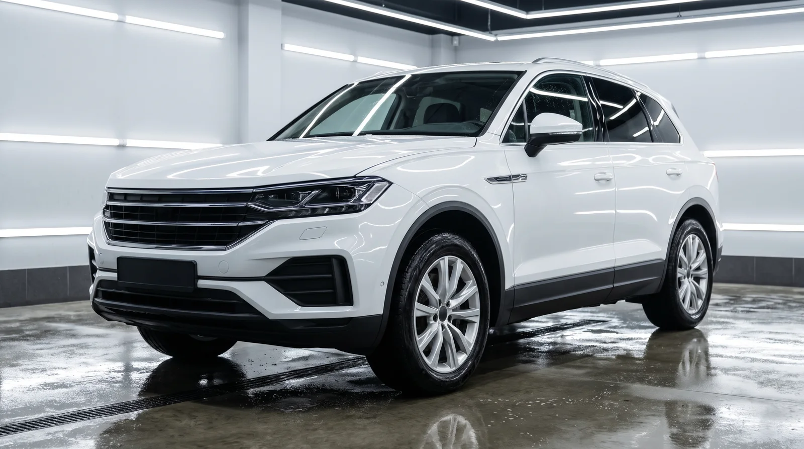 SUV branco limpo e brilhando depois do serviço